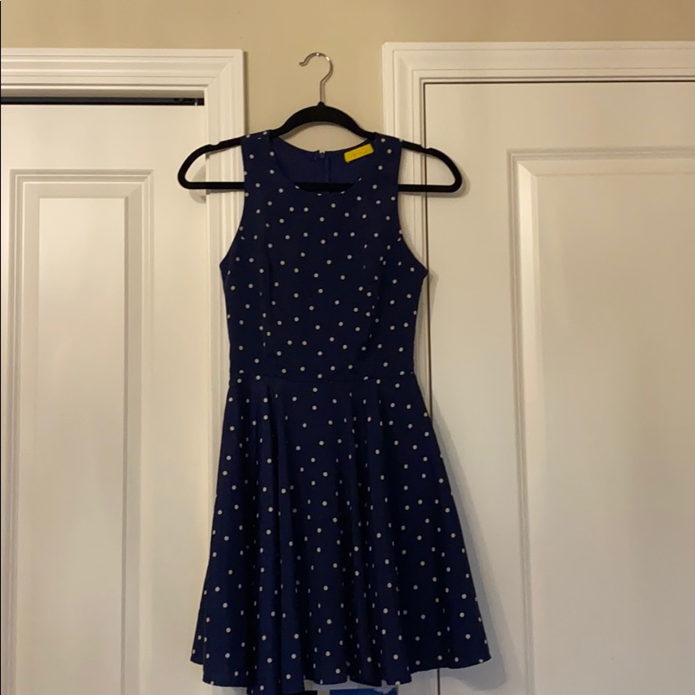 Dee Elle Dark Blue Dress with White Polka Dots